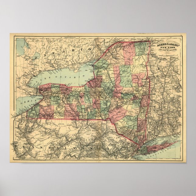 Old Map of New York State 1871 Poster (Front)