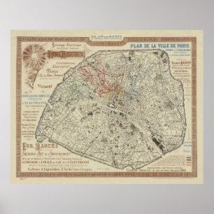 Old Map of Paris France (1895) Poster