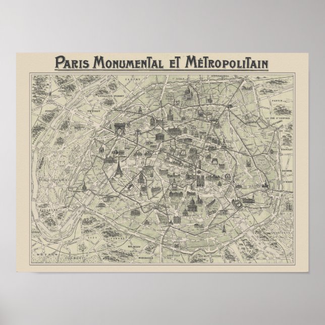 Old Map Of Paris Poster (Front)