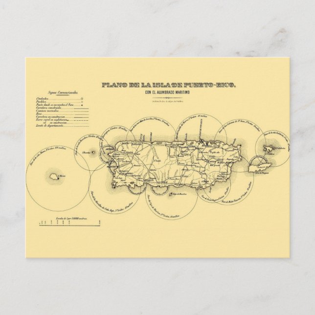 Old Map of Puerto Rico's Lighthouses Postcard (Front)