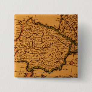 Old map of Spain 15 Cm Square Badge