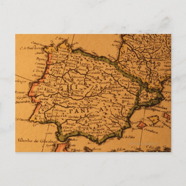 Old map of Spain Postcard (Front)