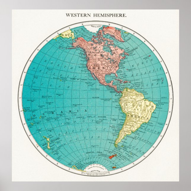 Old map of the Western Hemisphere Poster (Front)