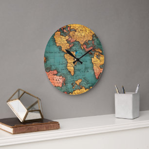 Old Map of the World Eco-Friendly Large Clock