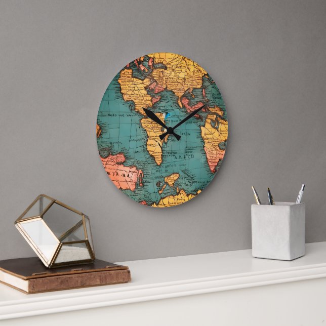 Old Map of the World Eco-Friendly Large Clock (Office)