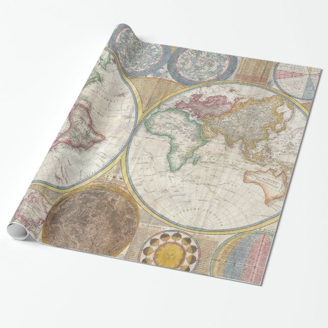 Old Map of the World Wrapping Paper (Unrolled)