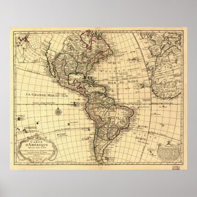 Old Map of Western Hemisphere. French 1780 Poster (Front)