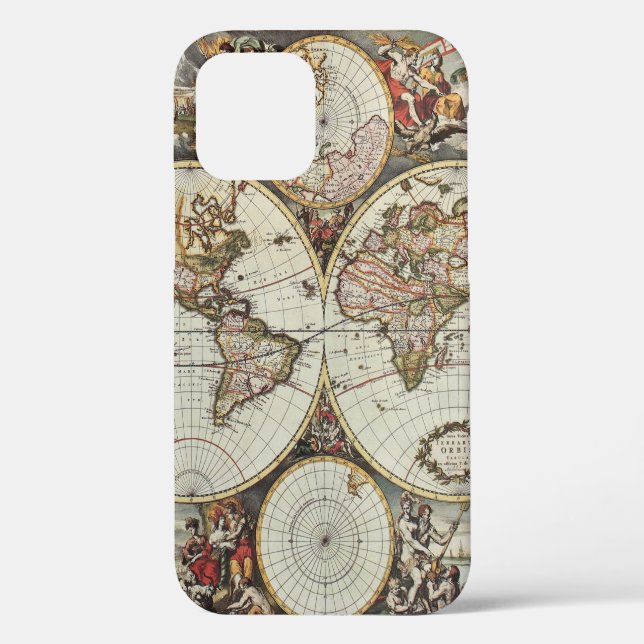 Old map of world hemispheres. Created by Frederick Case-Mate iPhone Case (Back)