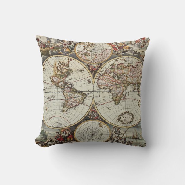 Old map of world hemispheres. Created by Frederick Cushion (Front)
