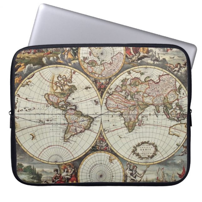 Old map of world hemispheres. Created by Frederick Laptop Sleeve (Front)