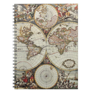 Old map of world hemispheres. Created by Frederick Notebook