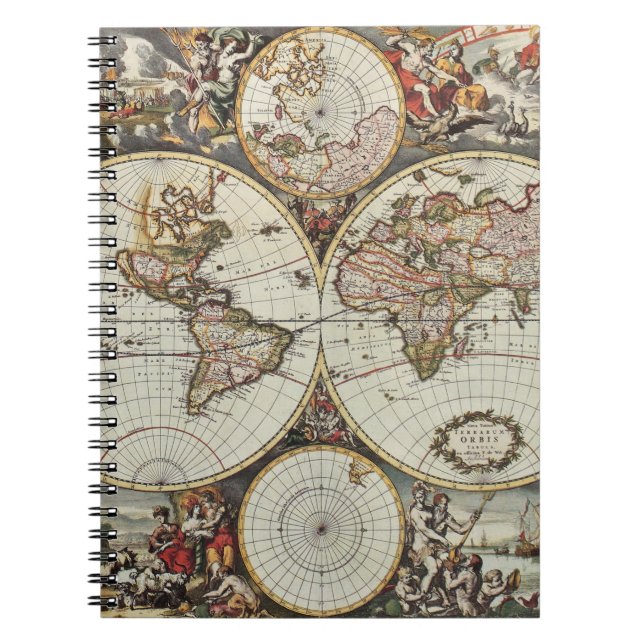 Old map of world hemispheres. Created by Frederick Notebook (Front)