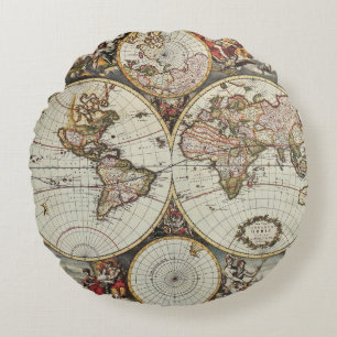 Old map of world hemispheres. Created by Frederick Round Cushion