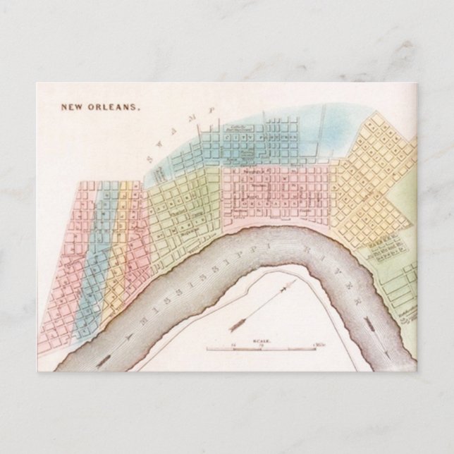 Old Map part New Orleans Mississippi River  LA PC Holiday Postcard (Front)