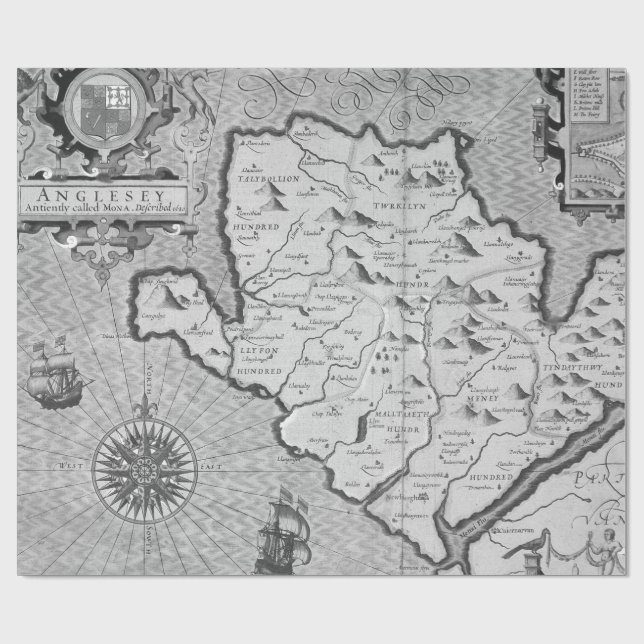 Old Maps Black and White Wrapping Paper (Flat)