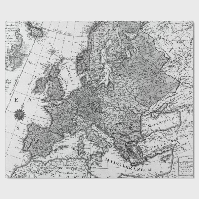 Old Maps Black and White Wrapping Paper (Flat)