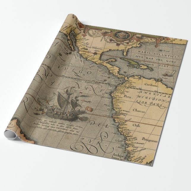 Old Maps Pattern Wrapping Paper (Unrolled)