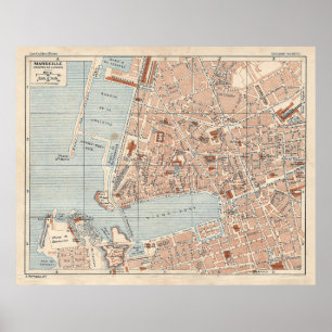 Old Marseilles France Map (1925)  Poster