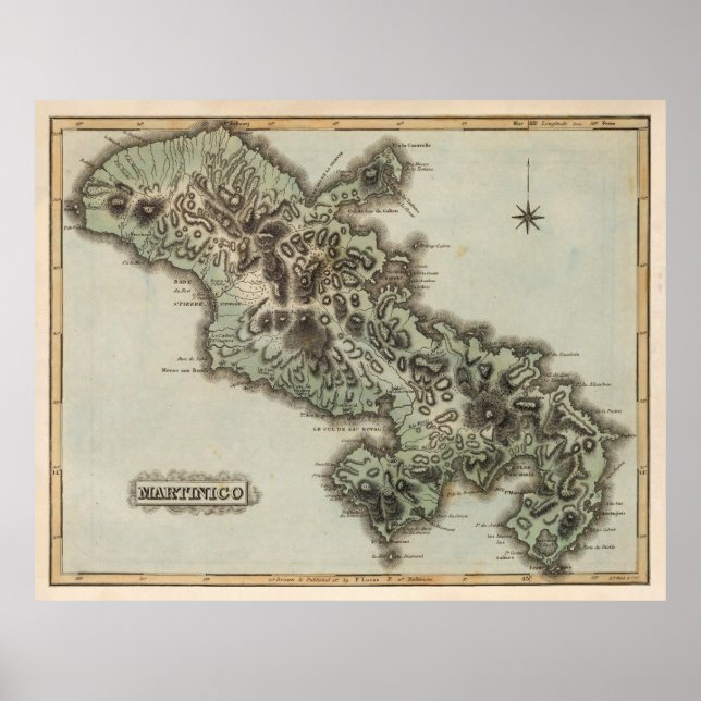 Old Martinique Island Map (1823)  Poster (Front)