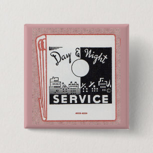 old matchbook cover Day & Night Service 15 Cm Square Badge