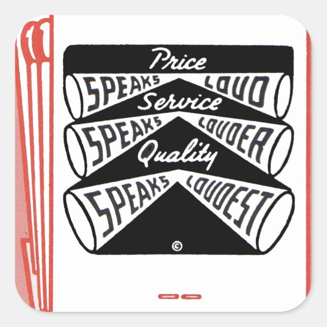 old matchbook cover Price Speaks Loud Square Sticker (Front)