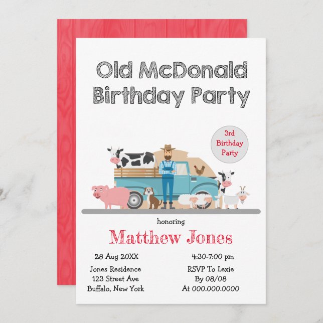 Old McDonald Farm Birthday Party (Front/Back)
