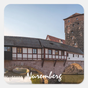Old mediaeval bridge in Nuremberg, Germany Square Sticker