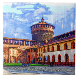 Old mediaeval Sforza Castle, Milan, Italy. Ceramic Tile