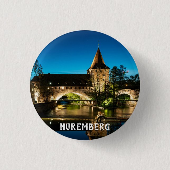 Old medieval bridge at night in Nuremberg 3 Cm Round Badge (Front)