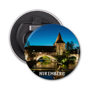 Old medieval bridge at night in Nuremberg Bottle Opener