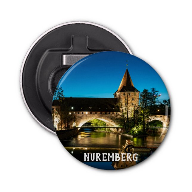 Old medieval bridge at night in Nuremberg Bottle Opener (Front)