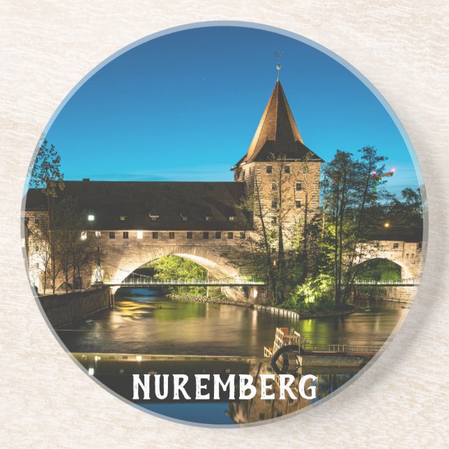 Old medieval bridge at night in Nuremberg Coaster (Front)