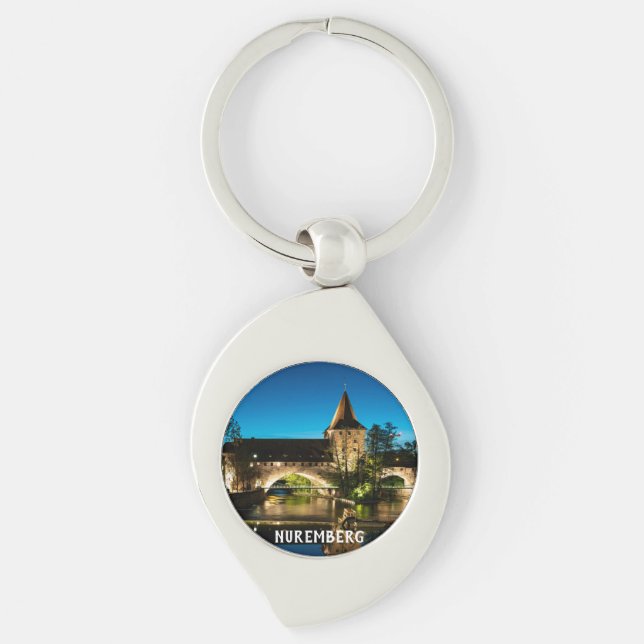Old medieval bridge at night in Nuremberg Key Ring (Front)