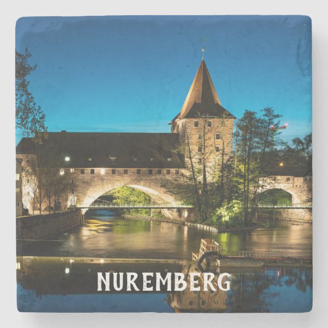 Old medieval bridge at night in Nuremberg Stone Coaster (Front)