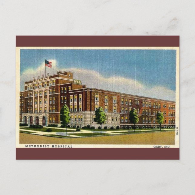 Old Methodist Hospital in Gary, Indiana Postcard (Front)