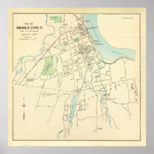 Old Middletown CT Map (1893) Vintage Forest City  Poster