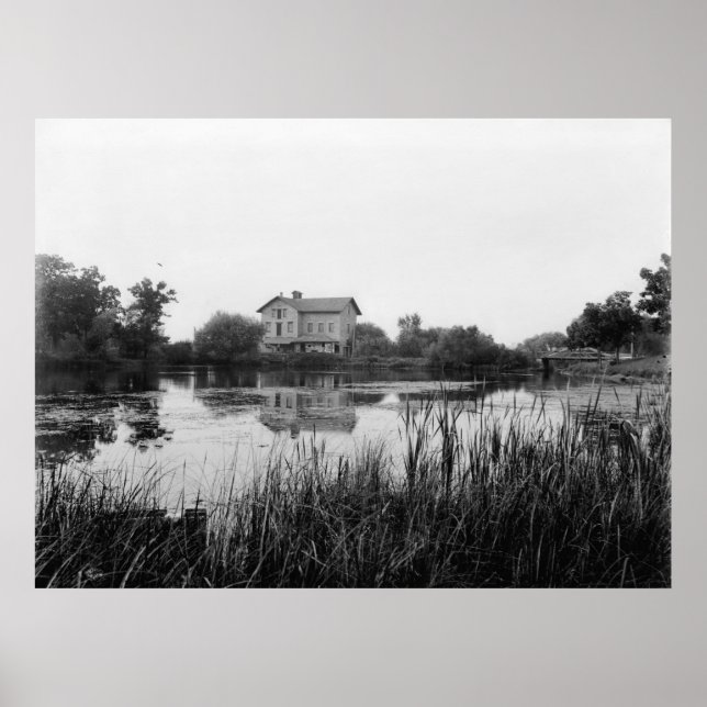 Old Mill at Railway Station Poster (Front)