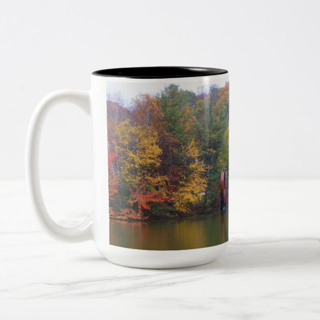 Old mill in the fall. Two-Tone coffee mug (Left)