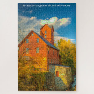 Old Mill in Vermont .Christmas Greetings Jigsaw Pu Jigsaw Puzzle
