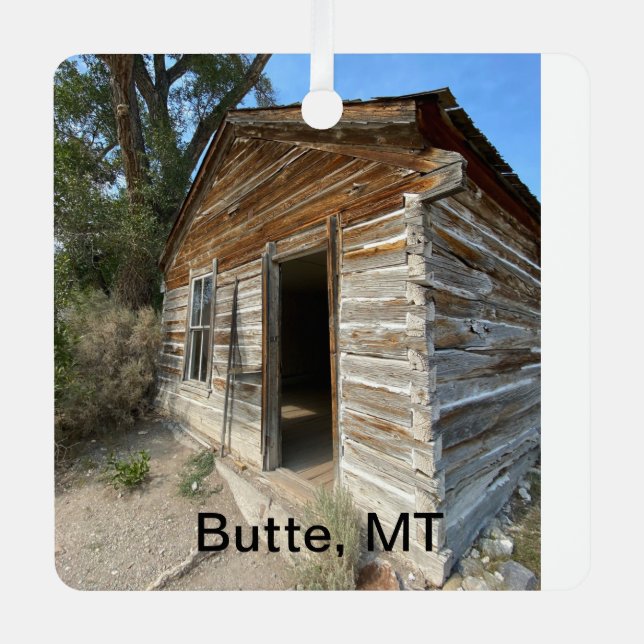 Old Mining Shack in Butte Montana Metal Tree Decoration (Front)