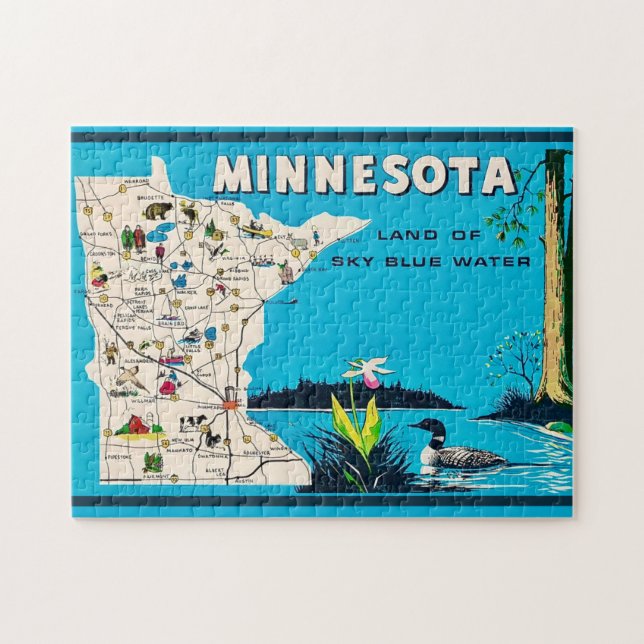 Old Minnesota Map 11x14 Jigsaw Puzzle (Horizontal)