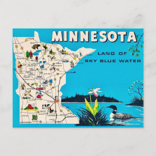 Old Minnesota Map Postcard