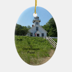 Old Mission Point Lighthouse Ceramic Tree Decoration