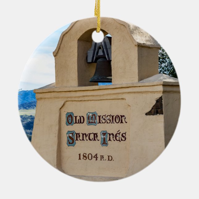 Old Mission Santa Inés, Solvang, California Ceramic Ornament (Back)