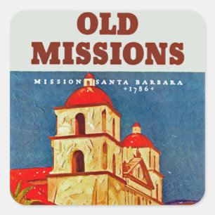 Old Missions ~ Santa Barbara Square Sticker