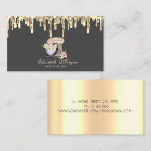 Old Mixer Flowers Gold Drips Bakery Business Card