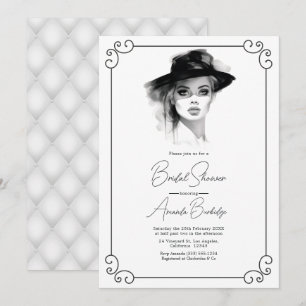 Old Money Aesthetic Black and White Bridal Shower Invitation