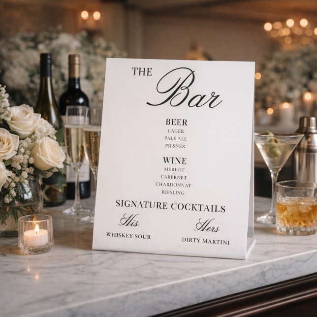 Old Money Aesthetic Luxury Wedding Bar Drinks Menu Pedestal Sign (Creator Uploaded)