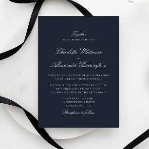 Old Money Aesthetic Navy Blue Elegant Wedding Invitation