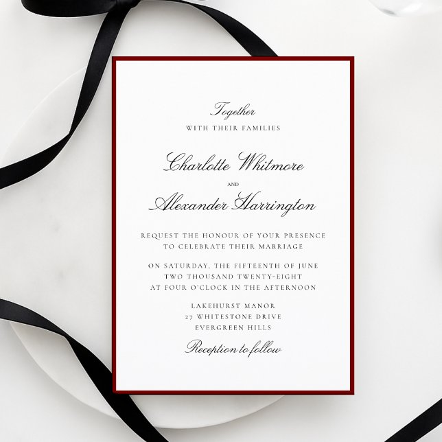 Old Money Aesthetic Red Border Wedding Invitation (Creator Uploaded)
